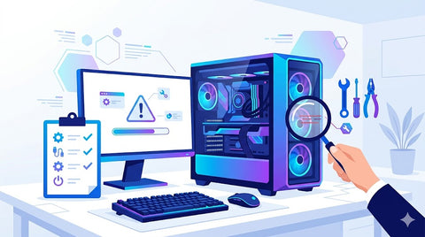 ゲーミングPCのトラブルシューティングを表すイラスト｜NuNuPC