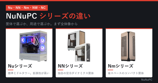 NuNuPCシリーズガイド。Nuシリーズ・NNシリーズ・Nmシリーズの筐体の違いを比較した図