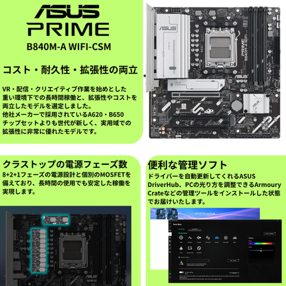 NuNuPC Nu-G ライトゲーミングPC 採用マザーボード ASUS PRIME B840M-A WIFI-CSM の特長